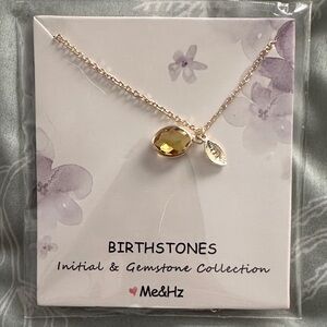 Gold Birthstone Necklace October, initial letter E